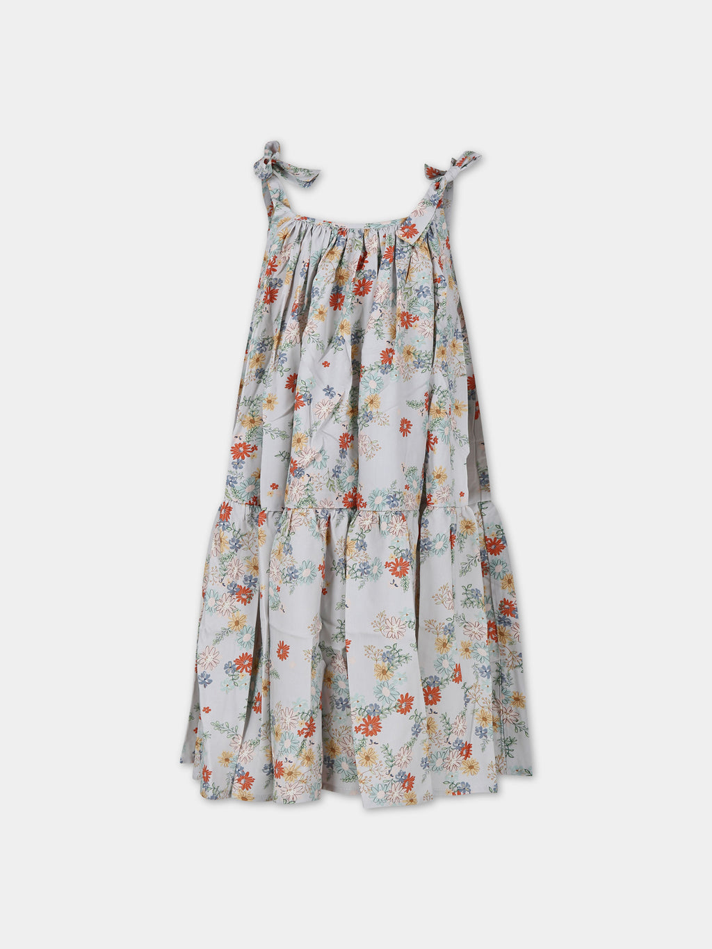 Light blue dress for girl with flowers print